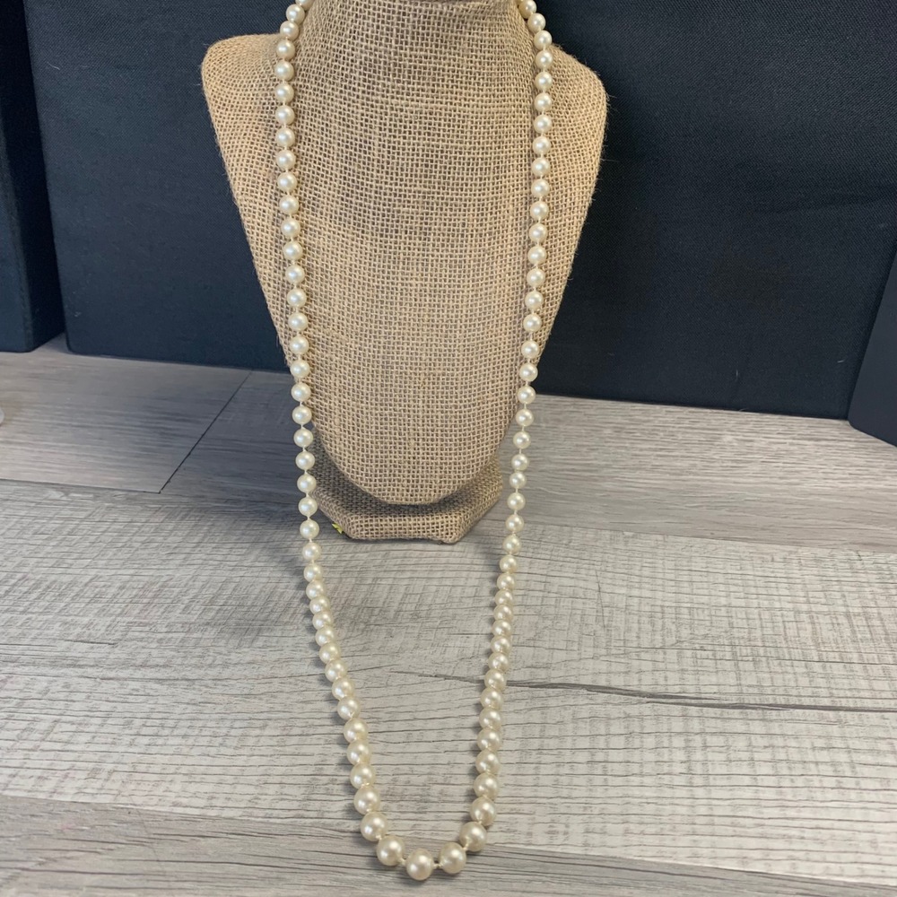 Vintage Cream Faux Pearl Hand Knotted Opera Length Necklace 32 Inch 4796